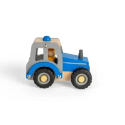 Mini jouet tracteur bleu en bois
