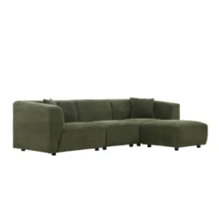 Monroe canapé 3 places + 1 pouf en velours côtelé vert