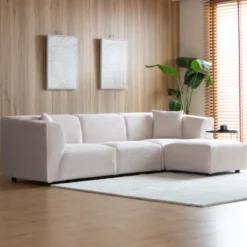 Monroe canapé 3 places + 1 pouf modulable velours côtelé beige