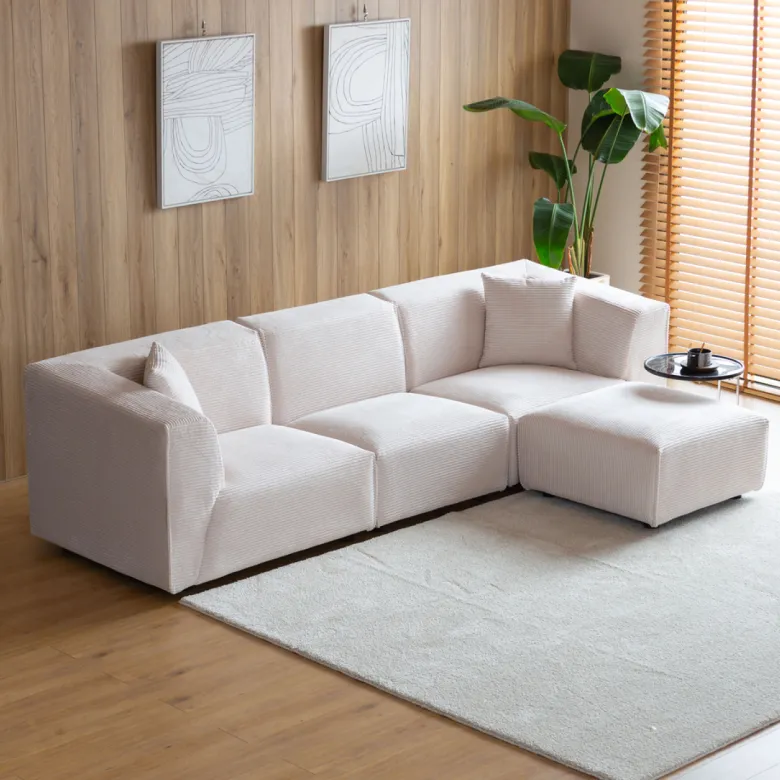 Monroe canapé 3 places + 1 pouf modulable velours côtelé beige