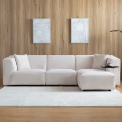 Monroe canapé 3 places + 1 pouf modulable velours côtelé beige