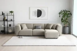 Monroe canapé 3 places + 1 pouf velours côtelé modulable gris clair