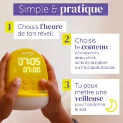 Morphée Sunny réveil enfant pensées positives musiques douces défis et veilleuse