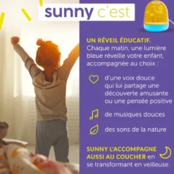 Morphée Sunny réveil enfant pensées positives musiques douces défis et veilleuse