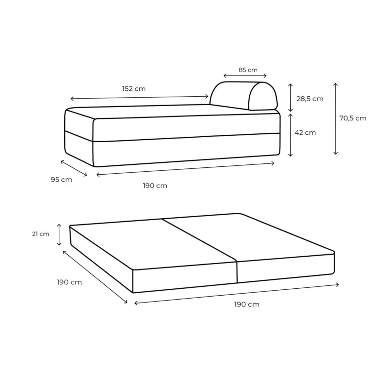 Méridienne modulable - tissu extérieur à rayures Anthracite