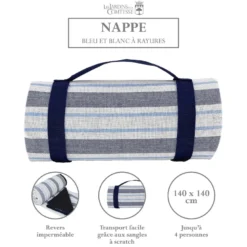 Nappe picnic rayures bleu blanc 140x140