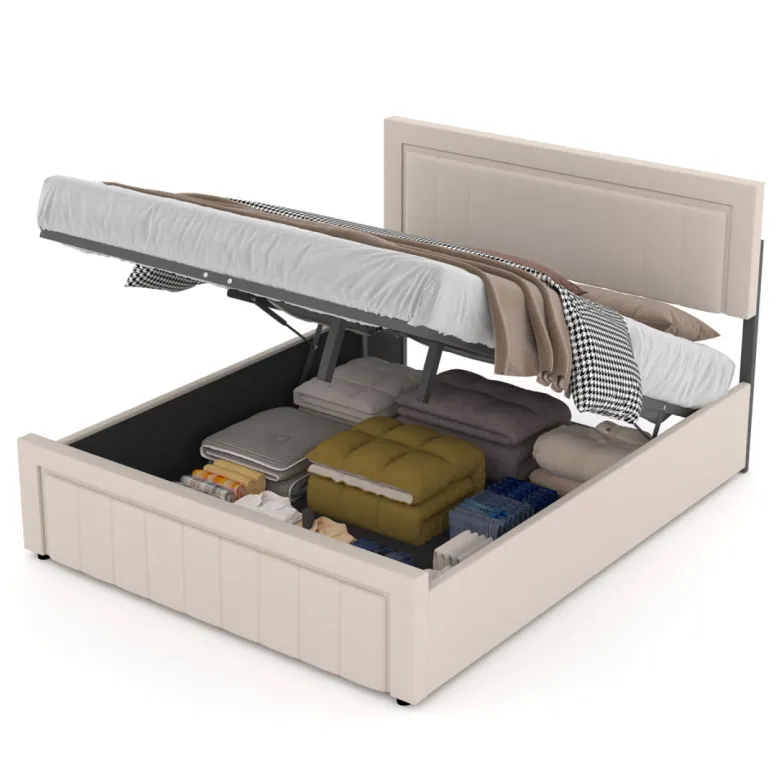 Nashville lit coffre 160x200cm en velours beige