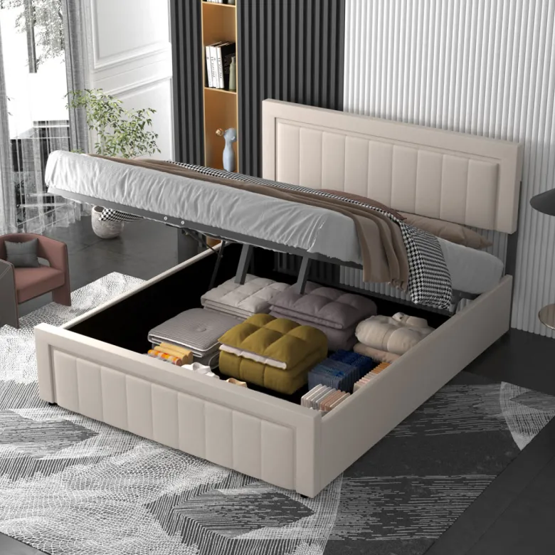 Nashville lit coffre 160x200cm en velours beige