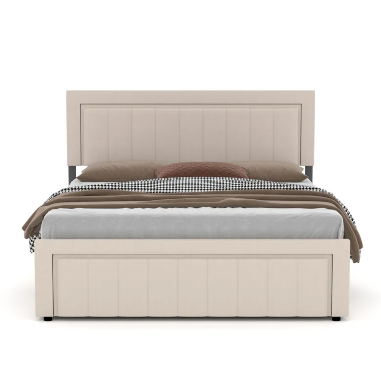 Nashville lit coffre 160x200cm en velours beige