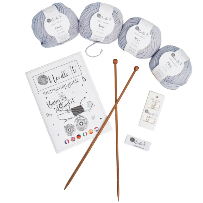 Needle it - kit tricot couverture bleu
