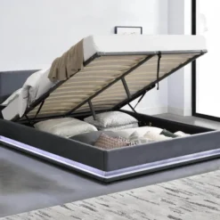 Newyork lit avec led 140 x 190 cm en velours gris