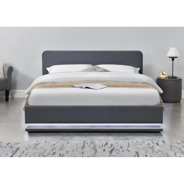 Newyork lit avec led 140 x 190 cm en velours gris