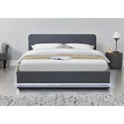 Newyork lit avec led 140 x 190 cm en velours gris