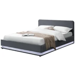 Newyork lit avec led 140 x 190 cm en velours gris