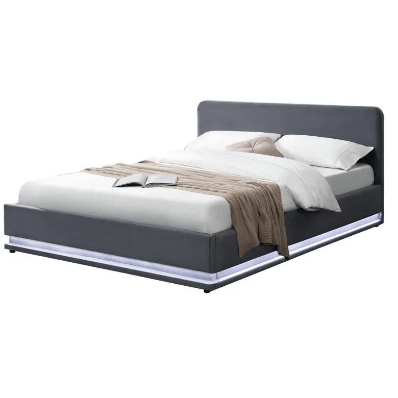 Newyork lit avec led 140 x 190 cm en velours gris