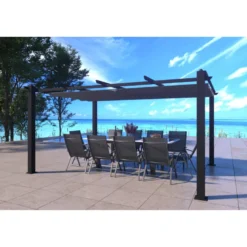 Nila pergola auto-portée 3 x 4 m avec toile rétractable grise