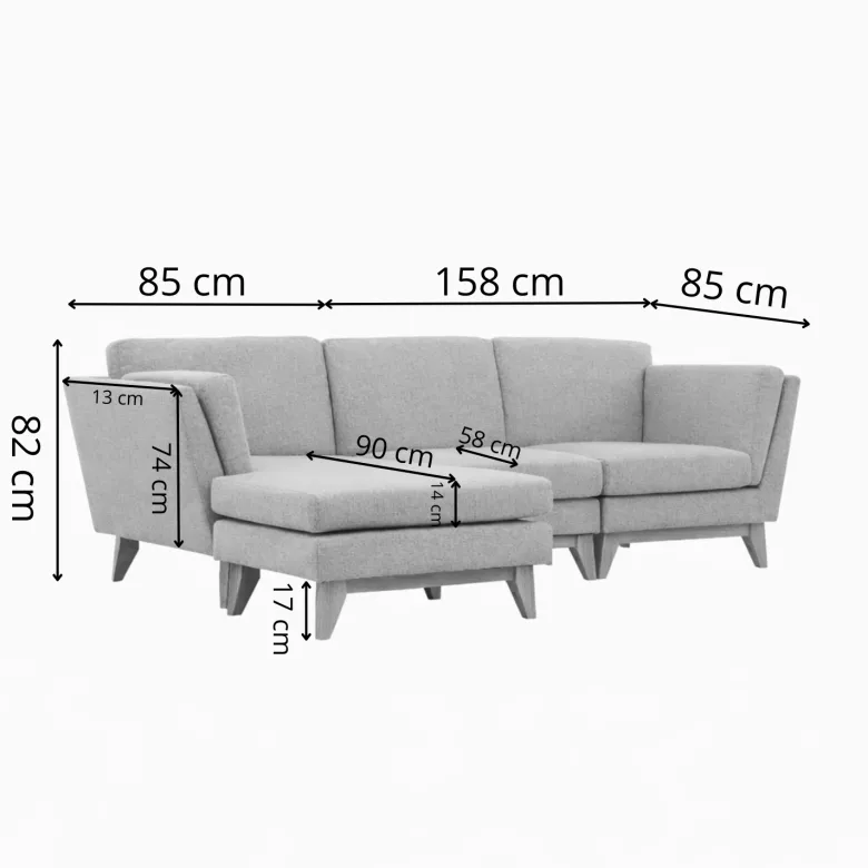 Norden canapé d'angle réversible 4 places en tissu gris foncé