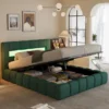 Omaha lit coffre led style nuage 180x200cm en velours vert avec tête de lit et s