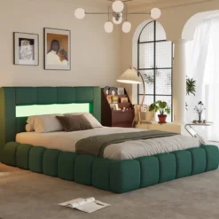 Omaha lit coffre style nuage led 140x190cm velours vert