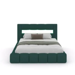 Omaha lit coffre style nuage led 140x190cm velours vert