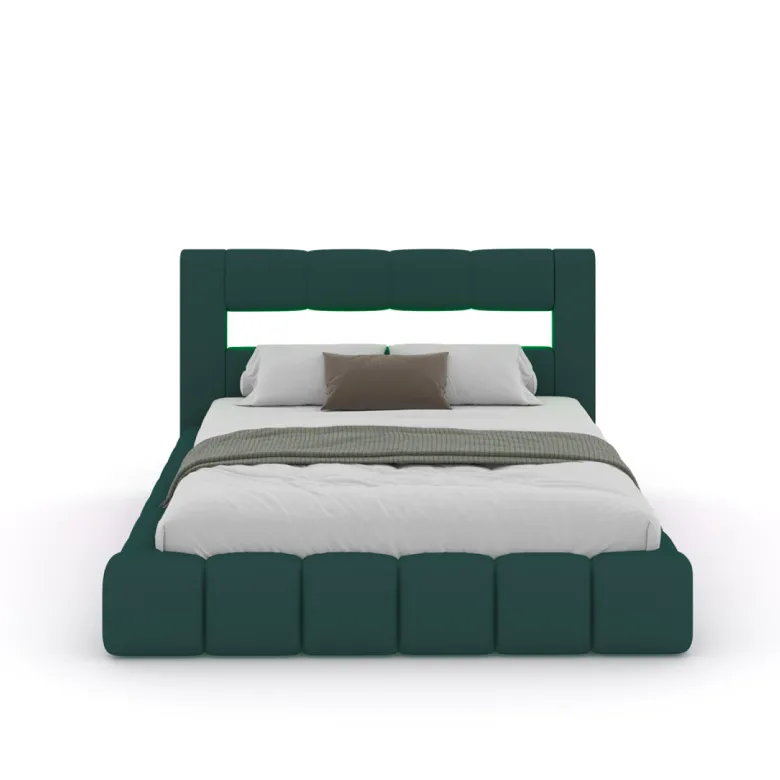 Omaha lit coffre style nuage led 140x190cm velours vert