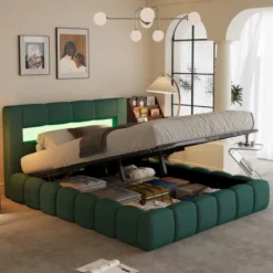 Omaha lit coffre style nuage led 140x190cm velours vert
