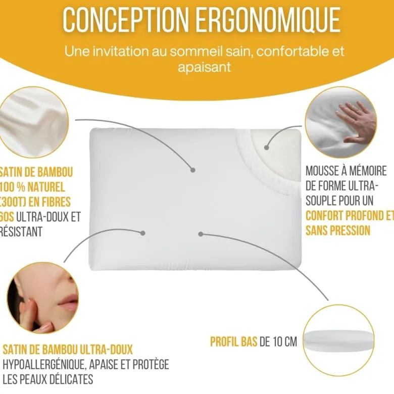 Oreiller bambousatiné peaux sensibles