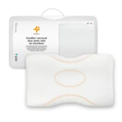 Oreiller ergonomique duo ajustable mémoire de forme, taie bambou incluse