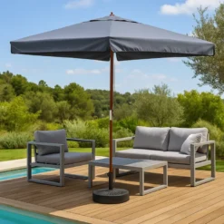 Palawan parasol gris droit rond 3 x 3 m