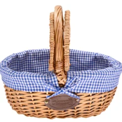 Panier en osier campagne vichy bleu