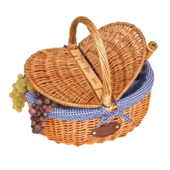 Panier en osier campagne vichy bleu