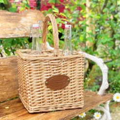 Panier porte-bouteille en osier 4 cases