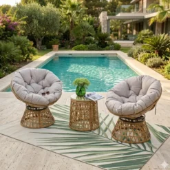 Papasan salon de jardin 2 fauteuils et 1 table