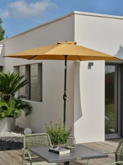 Parasol à manivelle en aluminium et toile - jaune moutarde
