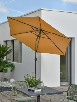 Parasol à manivelle en aluminium et toile - jaune moutarde