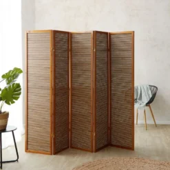 Paravent bois 5 pans bambou marron