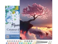 Peinture par numéro arbre rose et nuages