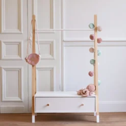 Penderie pour enfant bois et blanche avec tiroir lou