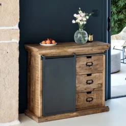 Petit buffet en bois de manguier massif et métal - tabuk