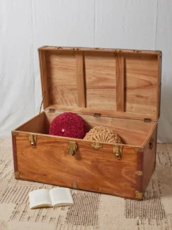 Petite malle en bois claire et laiton n°250