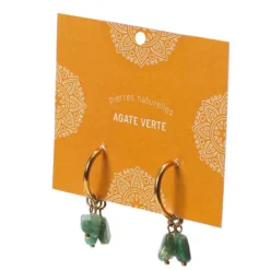 Petites créoles dorées Agate verte