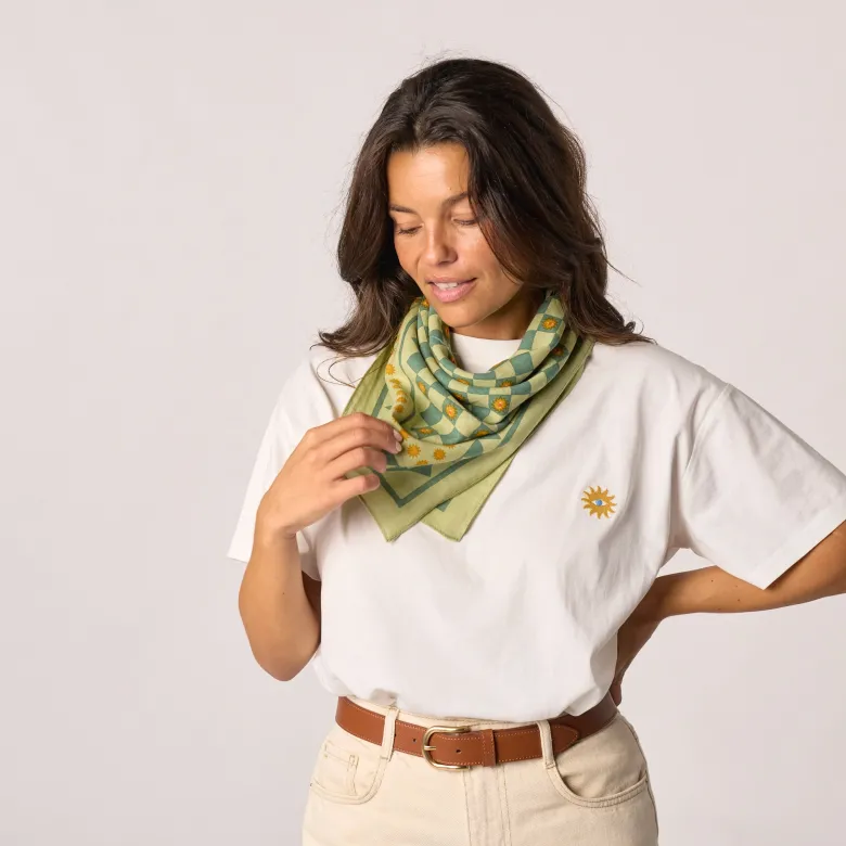 Petit foulard femme en coton romane vert Vert
