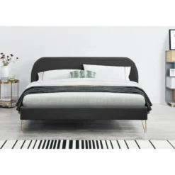 Phoenix lit 140 x 190 cm en velours et laiton gris