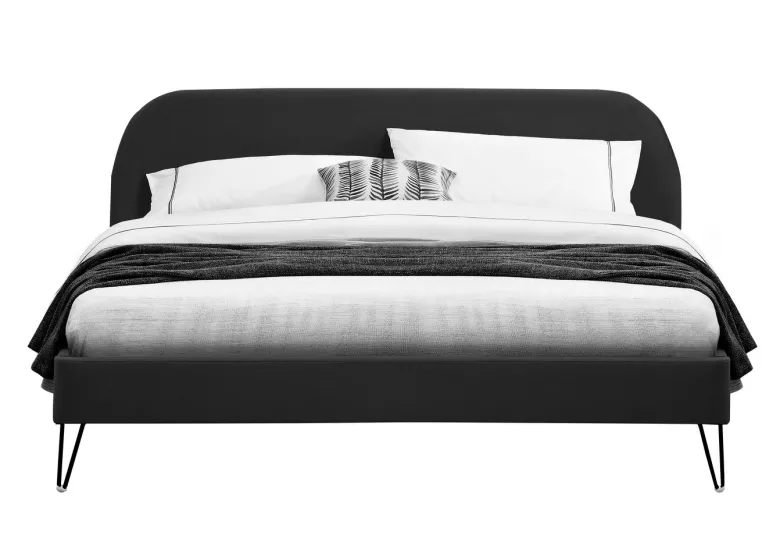 Phoenix lit 160 x 200 cm en velours noir et pieds noirs
