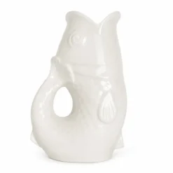 Pichet ou vase poisson blanc cassé en céramique