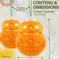 2 piège à guêpes frelons extérieur réutilisable orange