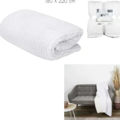 Plaid flanelle côtelé 180x220cm ecru