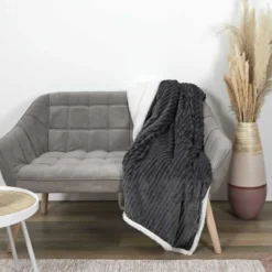 Plaid flanelle côtelé 180x220cm gris