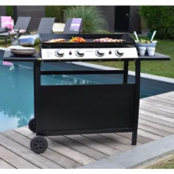 Plancha au gaz valencia - 4 brûleurs 10kw + chariot