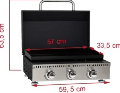 Plancha gaz imor 3 brûleurs 9kw - plaque acier émaillé 57cm - cuisine saine